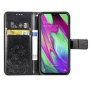 Lucky Clover Pressed Flowers Pattern Leather Case for Galaxy A40, with Holder & Card Slots & Wallet & Hand Strap (Black)