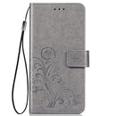 Lucky Clover Pressed Flowers Pattern Leather Case for Galaxy A40, with Holder & Card Slots & Wallet & Hand Strap (Grey)