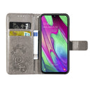 Lucky Clover Pressed Flowers Pattern Leather Case for Galaxy A40, with Holder & Card Slots & Wallet & Hand Strap (Grey)