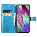 Lucky Clover Pressed Flowers Pattern Leather Case for Galaxy A40, with Holder & Card Slots & Wallet & Hand Strap (Blue)
