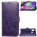 Lucky Clover Pressed Flowers Pattern Leather Case for Galaxy A40, with Holder & Card Slots & Wallet & Hand Strap (Purple)