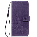 Lucky Clover Pressed Flowers Pattern Leather Case for Galaxy A40, with Holder & Card Slots & Wallet & Hand Strap (Purple)
