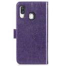 Lucky Clover Pressed Flowers Pattern Leather Case for Galaxy A40, with Holder & Card Slots & Wallet & Hand Strap (Purple)