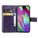 Lucky Clover Pressed Flowers Pattern Leather Case for Galaxy A40, with Holder & Card Slots & Wallet & Hand Strap (Purple)