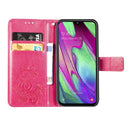 Lucky Clover Pressed Flowers Pattern Leather Case for Galaxy A40, with Holder & Card Slots & Wallet & Hand Strap (Rose Red)