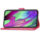 Lucky Clover Pressed Flowers Pattern Leather Case for Galaxy A40, with Holder & Card Slots & Wallet & Hand Strap (Rose Red)