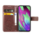Lucky Clover Pressed Flowers Pattern Leather Case for Galaxy A40, with Holder & Card Slots & Wallet & Hand Strap (Brown)