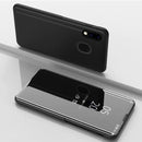 Electroplating Mirror Horizontal Flip Leather Case for Galaxy A30/A20 , with Holder (Black)
