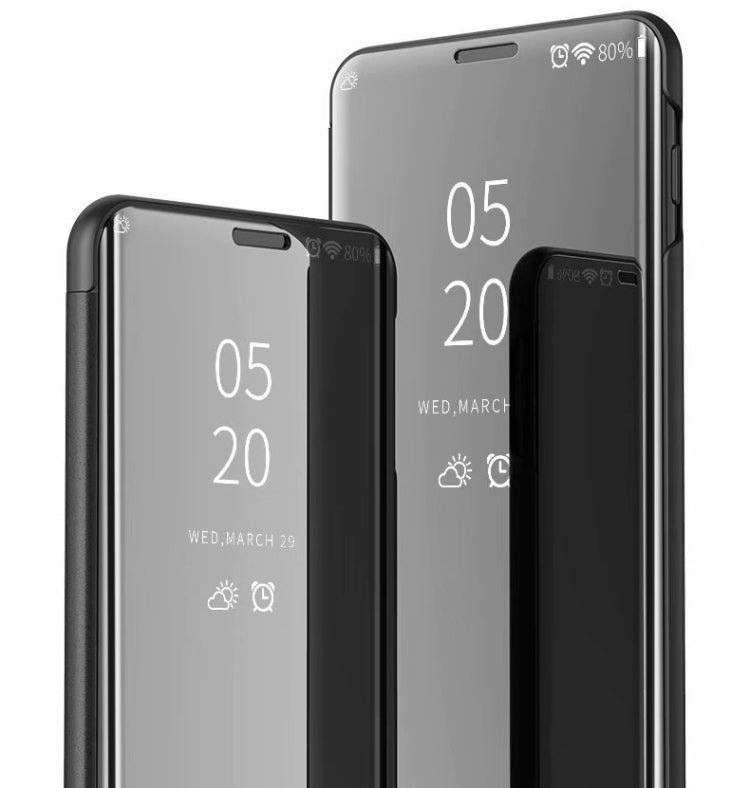 Electroplating Mirror Horizontal Flip Leather Case for Galaxy A30/A20 , with Holder (Black)