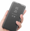 Electroplating Mirror Horizontal Flip Leather Case for Galaxy A30/A20 , with Holder (Black)