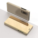 Electroplating Mirror Horizontal Flip Leather Case for Galaxy A50 , with Holder (Gold)