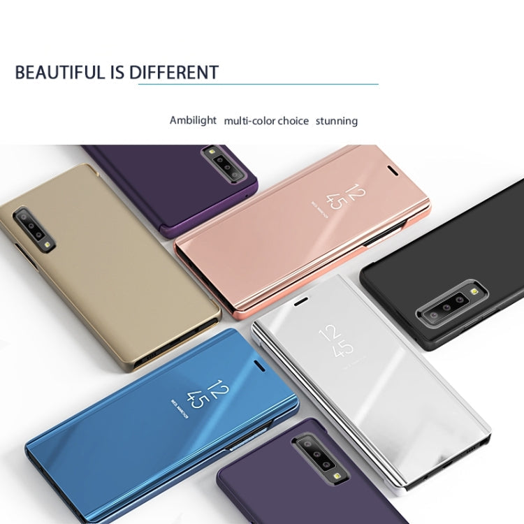 Electroplating Mirror Horizontal Flip Leather Case for Galaxy A70 , with Holder (Black)