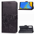 Lucky Clover Pressed Flowers Pattern Leather Case for Galaxy A7 (2018), with Holder & Card Slots & Wallet & Hand Strap (Black)