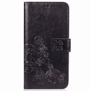 Lucky Clover Pressed Flowers Pattern Leather Case for Galaxy A7 (2018), with Holder & Card Slots & Wallet & Hand Strap (Black)