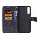 Lucky Clover Pressed Flowers Pattern Leather Case for Galaxy A7 (2018), with Holder & Card Slots & Wallet & Hand Strap (Black)