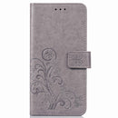 Lucky Clover Pressed Flowers Pattern Leather Case for Galaxy A7 (2018), with Holder & Card Slots & Wallet & Hand Strap (Grey)