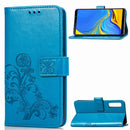 Lucky Clover Pressed Flowers Pattern Leather Case for Galaxy A7 (2018), with Holder & Card Slots & Wallet & Hand Strap (Blue)