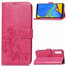 Lucky Clover Pressed Flowers Pattern Leather Case for Galaxy A7 (2018), with Holder & Card Slots & Wallet & Hand Strap (Magenta)