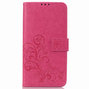 Lucky Clover Pressed Flowers Pattern Leather Case for Galaxy A7 (2018), with Holder & Card Slots & Wallet & Hand Strap (Magenta)