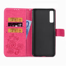 Lucky Clover Pressed Flowers Pattern Leather Case for Galaxy A7 (2018), with Holder & Card Slots & Wallet & Hand Strap (Magenta)