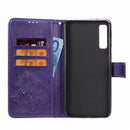 Lucky Clover Pressed Flowers Pattern Leather Case for Galaxy A7 (2018), with Holder & Card Slots & Wallet & Hand Strap (Purple)