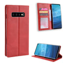 Magnetic Buckle Retro Crazy Horse Texture Horizontal Flip Leather Case for Galaxy S10 (5G), with Holder & Card Slots & Photo Frame(Red)