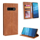 Magnetic Buckle Retro Crazy Horse Texture Horizontal Flip Leather Case for Galaxy S10 (5G), with Holder & Card Slots & Photo Frame(Brown)