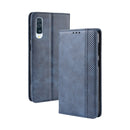 Magnetic Buckle Retro Crazy Horse Texture Horizontal Flip Leather Case for Galaxy A70, with Holder & Card Slots & Photo Frame(Blue)