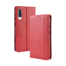 Magnetic Buckle Retro Crazy Horse Texture Horizontal Flip Leather Case for Galaxy A70, with Holder & Card Slots & Photo Frame(Red)