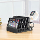 008QC Multi-function DC5V/9A QC18W Output 6 Ports USB Detachable Charging Station Smart Charger, Support QC3.0(Black)