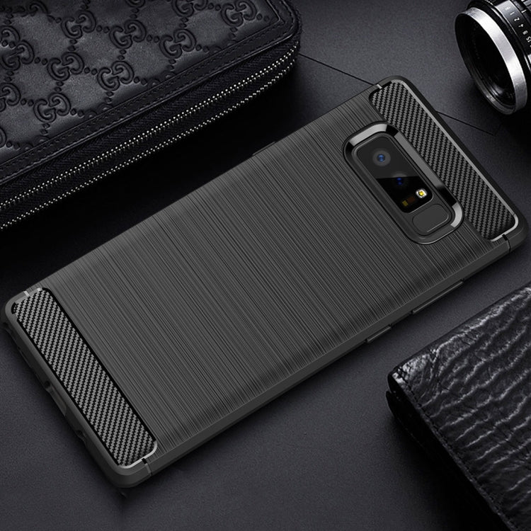 For Galaxy Note 8 Carbon Fiber TPU Brushed Texture Shockproof Protective Back Cover Case (Black)