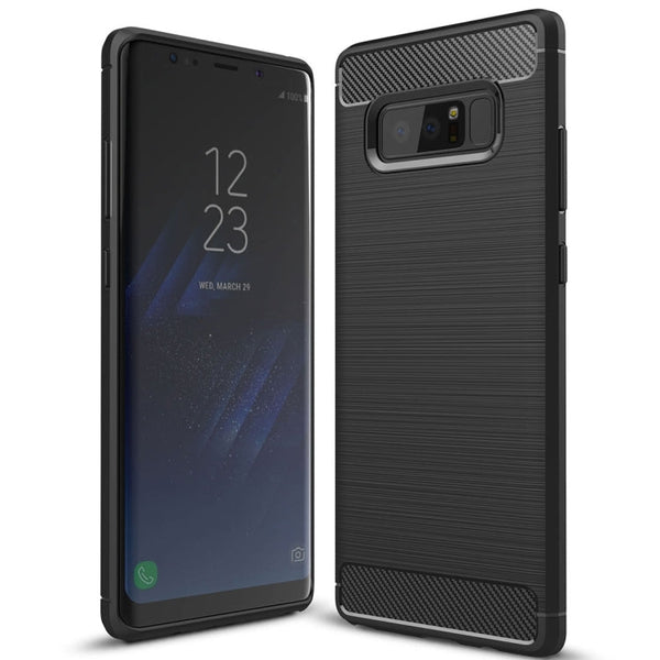 For Galaxy Note 8 Carbon Fiber TPU Brushed Texture Shockproof Protective Back Cover Case (Black)