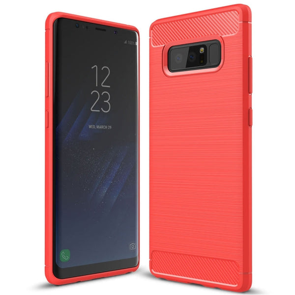 For Galaxy Note 8 Carbon Fiber TPU Brushed Texture Shockproof Protective Back Cover Case (Red)