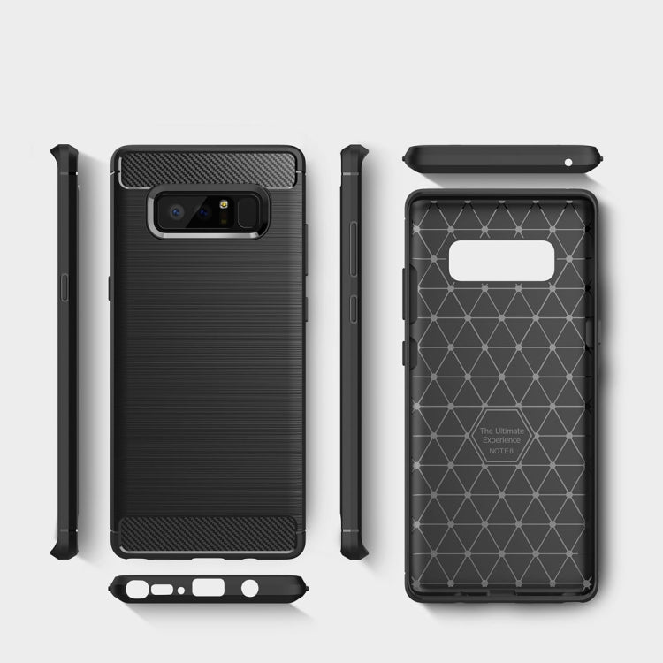 For Galaxy Note 8 Carbon Fiber TPU Brushed Texture Shockproof Protective Back Cover Case (Red)