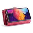 CaseMe-008 Detachable Multifunctional Retro Frosted Horizontal Flip Leather Case for Galaxy A50, with Card Slot & Holder & Zipper Wallet & Photo Frame(Red)