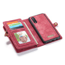 CaseMe-008 Detachable Multifunctional Retro Frosted Horizontal Flip Leather Case for Galaxy A50, with Card Slot & Holder & Zipper Wallet & Photo Frame(Red)