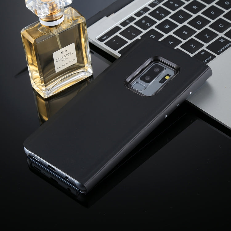For Galaxy S9+ PU Electroplating Mirror Horizontal Flip Leather Case with Holder(Black)
