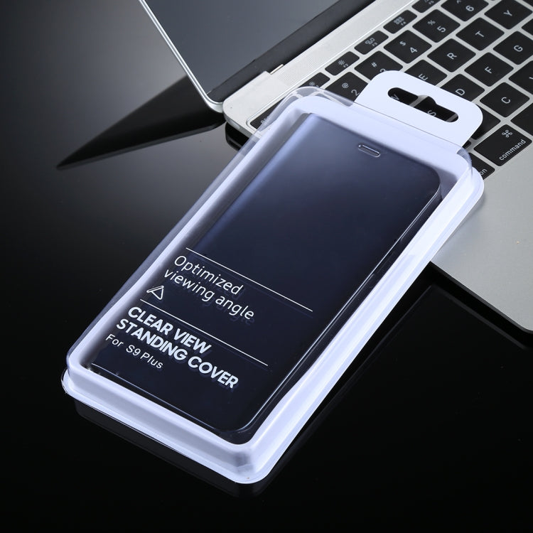 For Galaxy S9+ PU Electroplating Mirror Horizontal Flip Leather Case with Holder(Black)