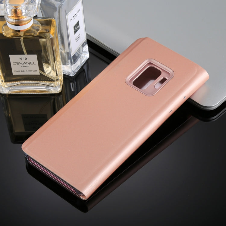 For Galaxy S9+ PU Electroplating Mirror Horizontal Flip Leather Case with Holder(Rose Gold)