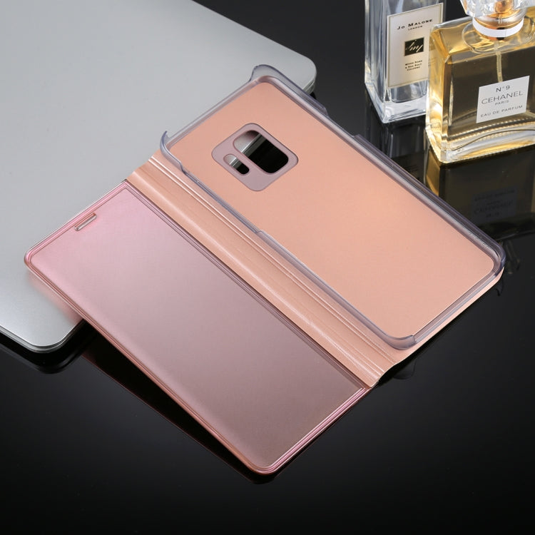 For Galaxy S9+ PU Electroplating Mirror Horizontal Flip Leather Case with Holder(Rose Gold)