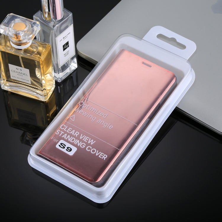 For Galaxy S9+ PU Electroplating Mirror Horizontal Flip Leather Case with Holder(Rose Gold)