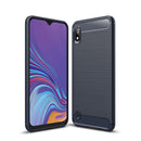 Brushed Texture Carbon Fiber Shockproof TPU Case for Galaxy A10(Navy Blue)