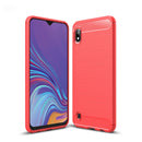 Brushed Texture Carbon Fiber Shockproof TPU Case for Galaxy A10(Red)