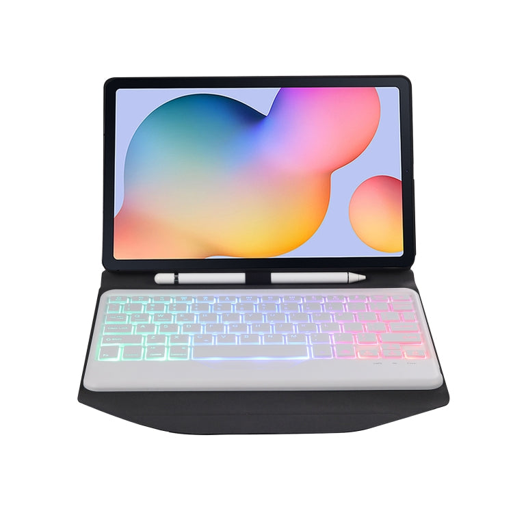 B610S Diamond Texture Triangle Back Holder Splittable Bluetooth Keyboard Leather Tablet Case with Backlight for Samsung Galaxy Tab S6 Lite (White + Black)