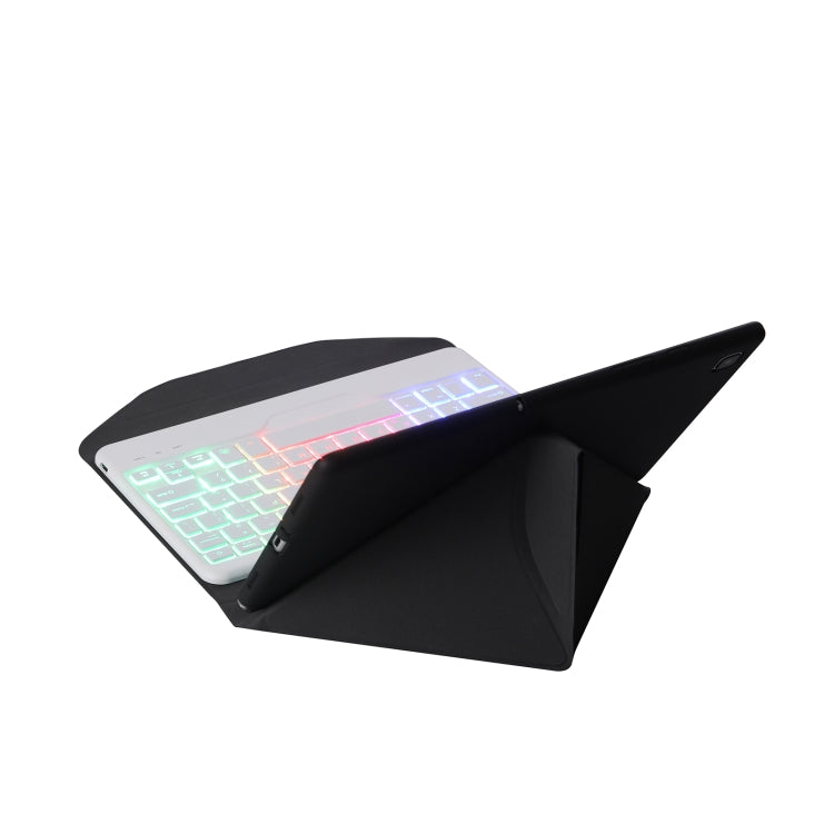 B610S Diamond Texture Triangle Back Holder Splittable Bluetooth Keyboard Leather Tablet Case with Backlight for Samsung Galaxy Tab S6 Lite (White + Black)