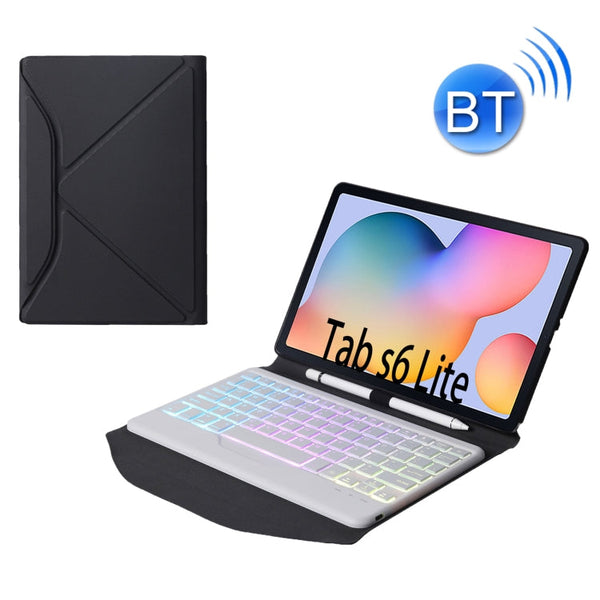 B610S Diamond Texture Triangle Back Holder Splittable Bluetooth Keyboard Leather Tablet Case with Backlight for Samsung Galaxy Tab S6 Lite (White + Black)