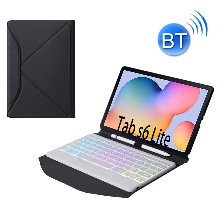 B610S Diamond Texture Triangle Back Holder Splittable Bluetooth Keyboard Leather Tablet Case with Backlight for Samsung Galaxy Tab S6 Lite (White + Black)