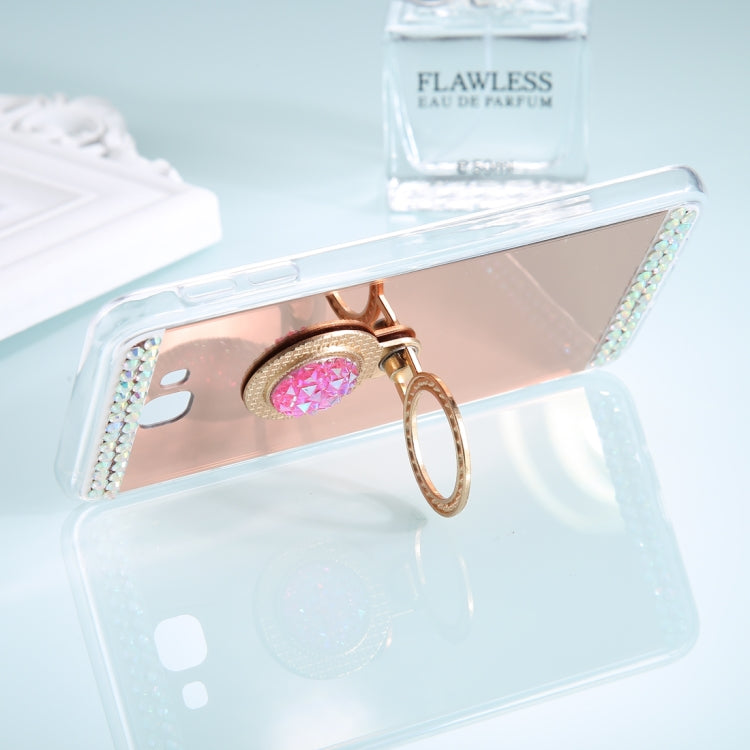 For Galaxy A5 (2017) Diamond Encrusted Electroplating Mirror Protective Cover Case with Ring Holder(Rose Gold)