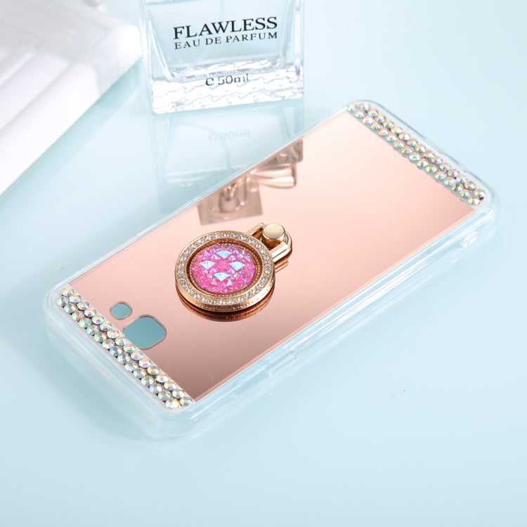 For Galaxy A5 (2017) Diamond Encrusted Electroplating Mirror Protective Cover Case with Ring Holder(Rose Gold)