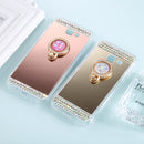For Galaxy A5 (2017) Diamond Encrusted Electroplating Mirror Protective Cover Case with Ring Holder(Rose Gold)